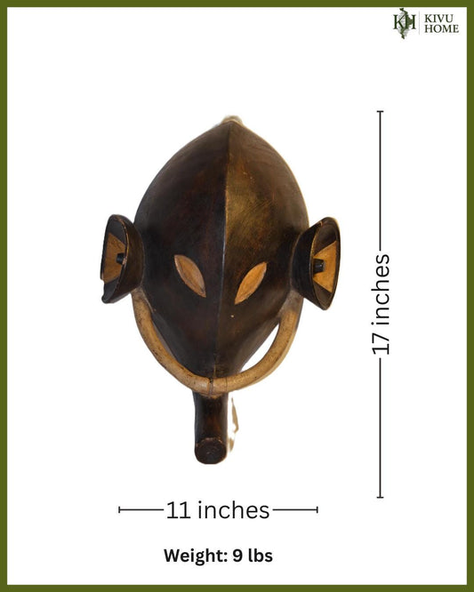 Afo Elephant Mask – 17" Hand-Carved Wood Wall Art – Nigeria Tribal Decor