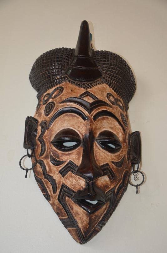 Lulua Mask – 25" Hand-Carved Wood – Intricate Congo DRC African Tribal Art