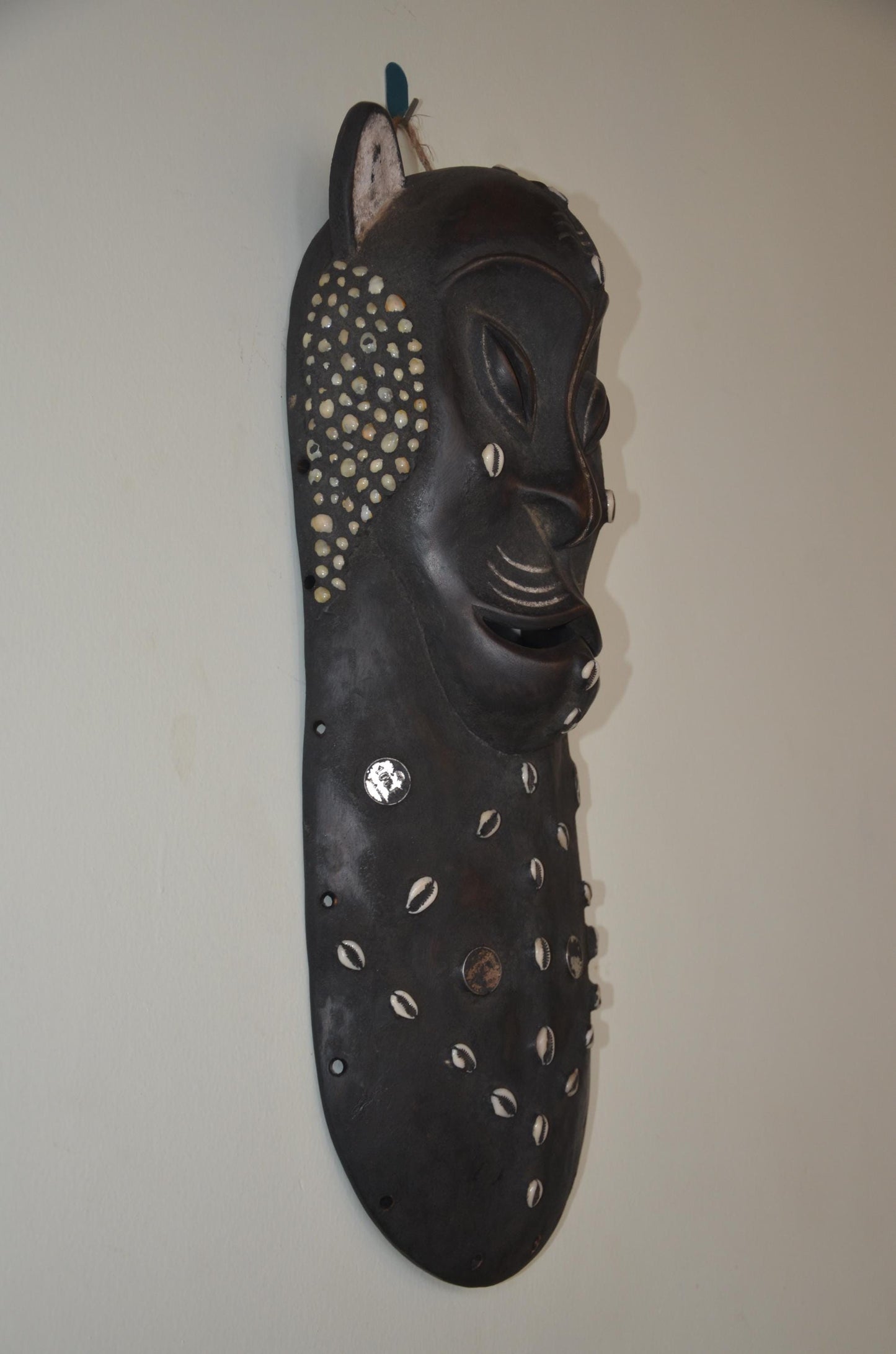 Edo Leopard Head Mask – 28" Hand-Carved Wood – Benin Kingdom African Art