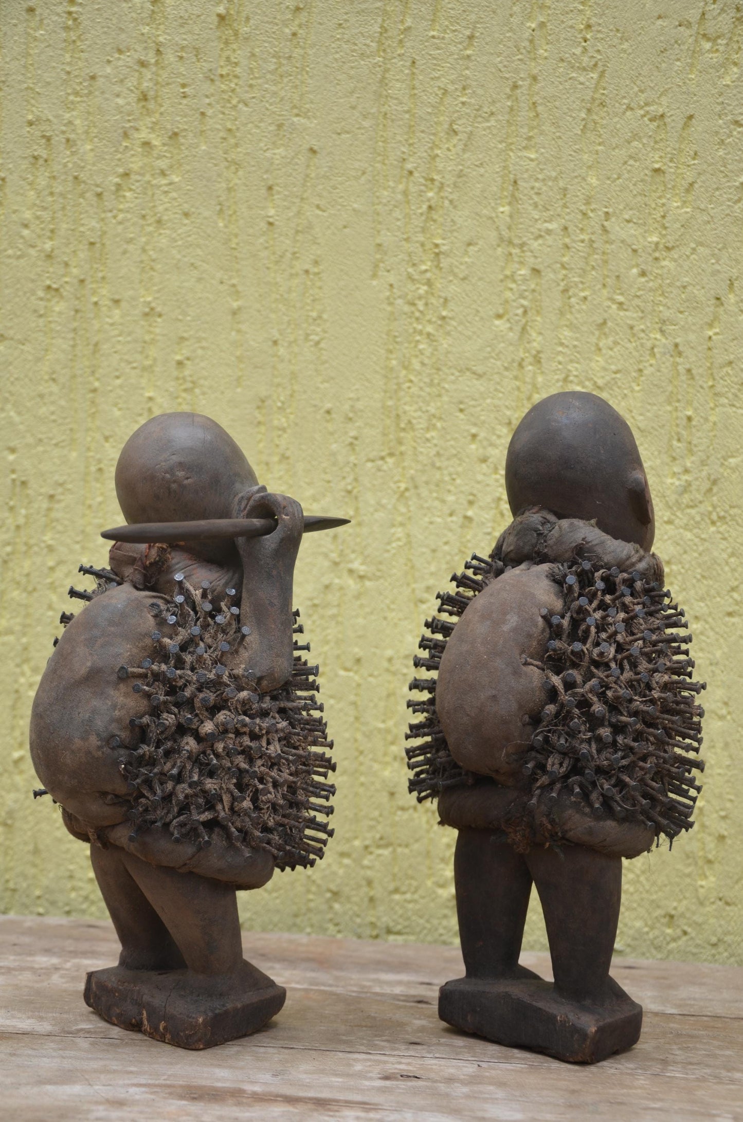 Pair of Bakongo Ritual Figures – Tribal Nkisi Nkondi Nail Fetish – Authentic African Power Art