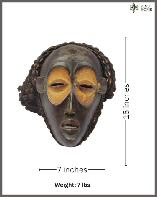 Vintage Chokwe Pwo Mask – 16" Congo Tribal Wall Art – African Feminine Decor