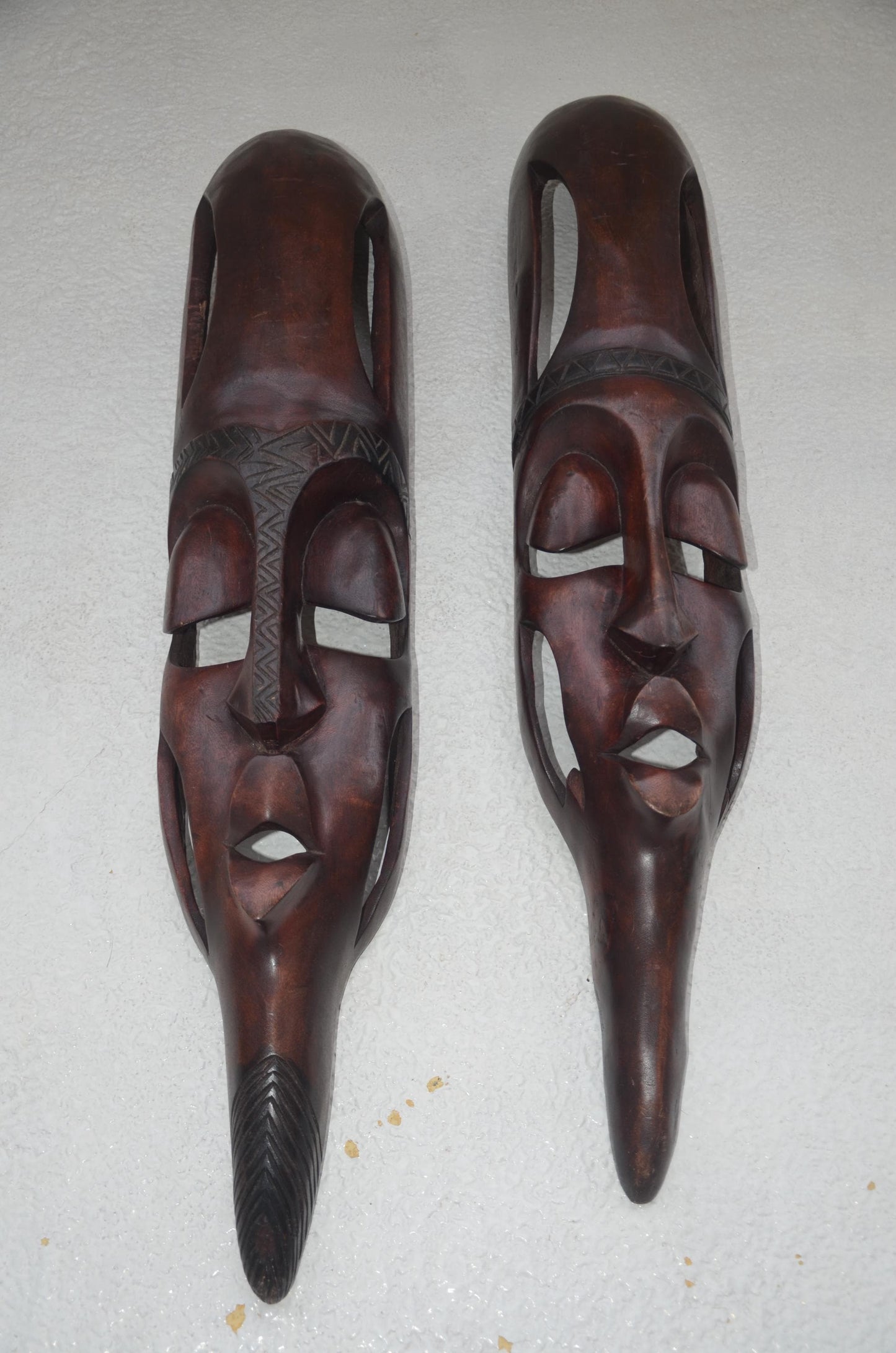 Large Babanda Masks (Pair) – 34" Congo Wood Wall Art – African Elongated Decor