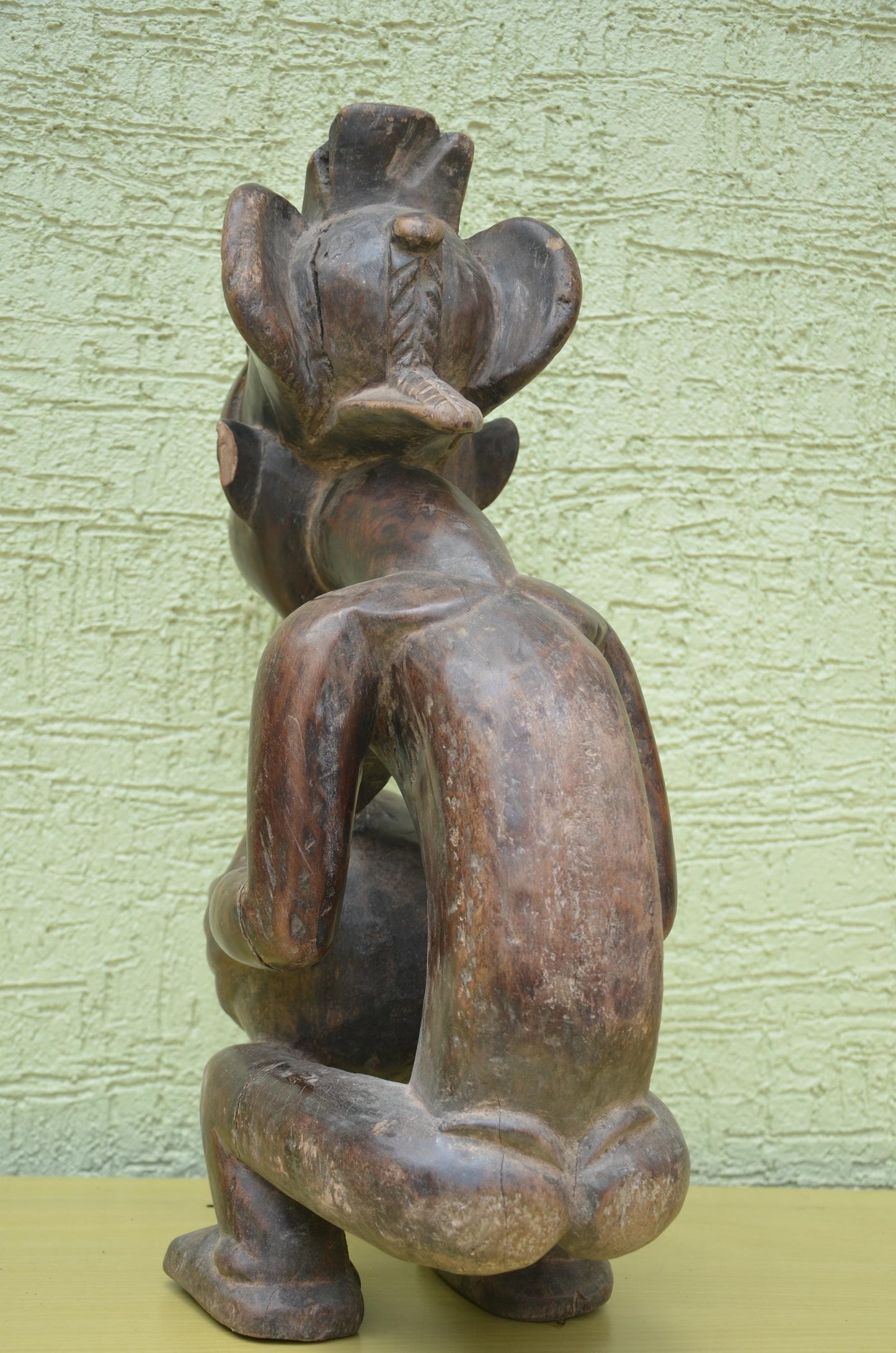 Luba Mboko Bowl Bearer Figure – 20" Congo Wood Statue – African Ancestor Art