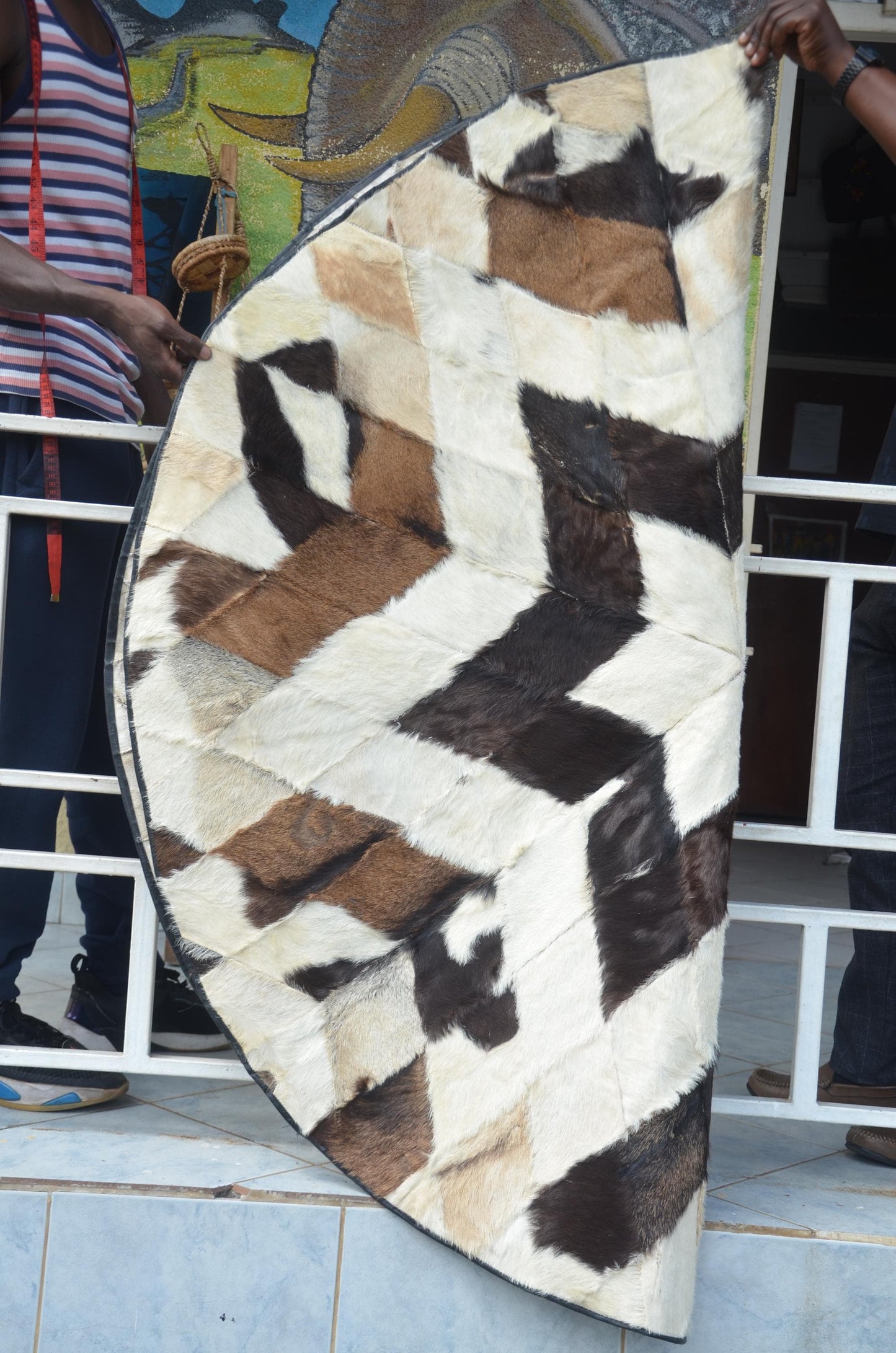 Handmade Goat Skin Leather Carpet – 60x60" Natural Rug – Made in Rwanda