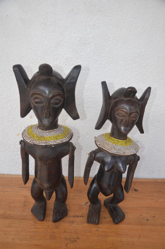 Hemba Singiti Couple – 24" Hand-Carved Wood – Congo Ancestor Power Figures