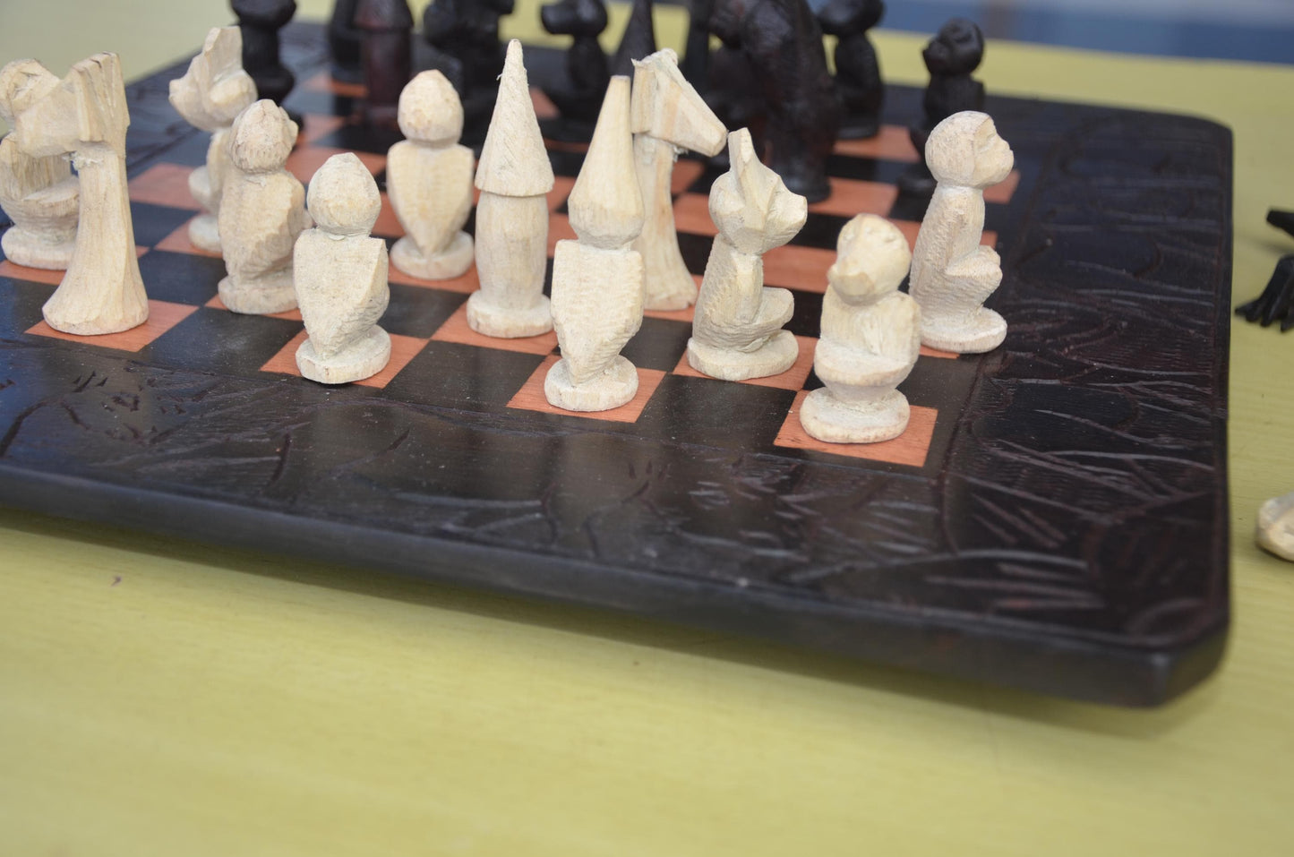 Makonde Wildlife Chess Set – 13" Hand-Carved Wood – Tanzania Artisan Game