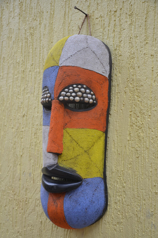 Bamileke Beaded Mask – 23" Handcrafted Cameroon Art – Tribal Wall Sculpture