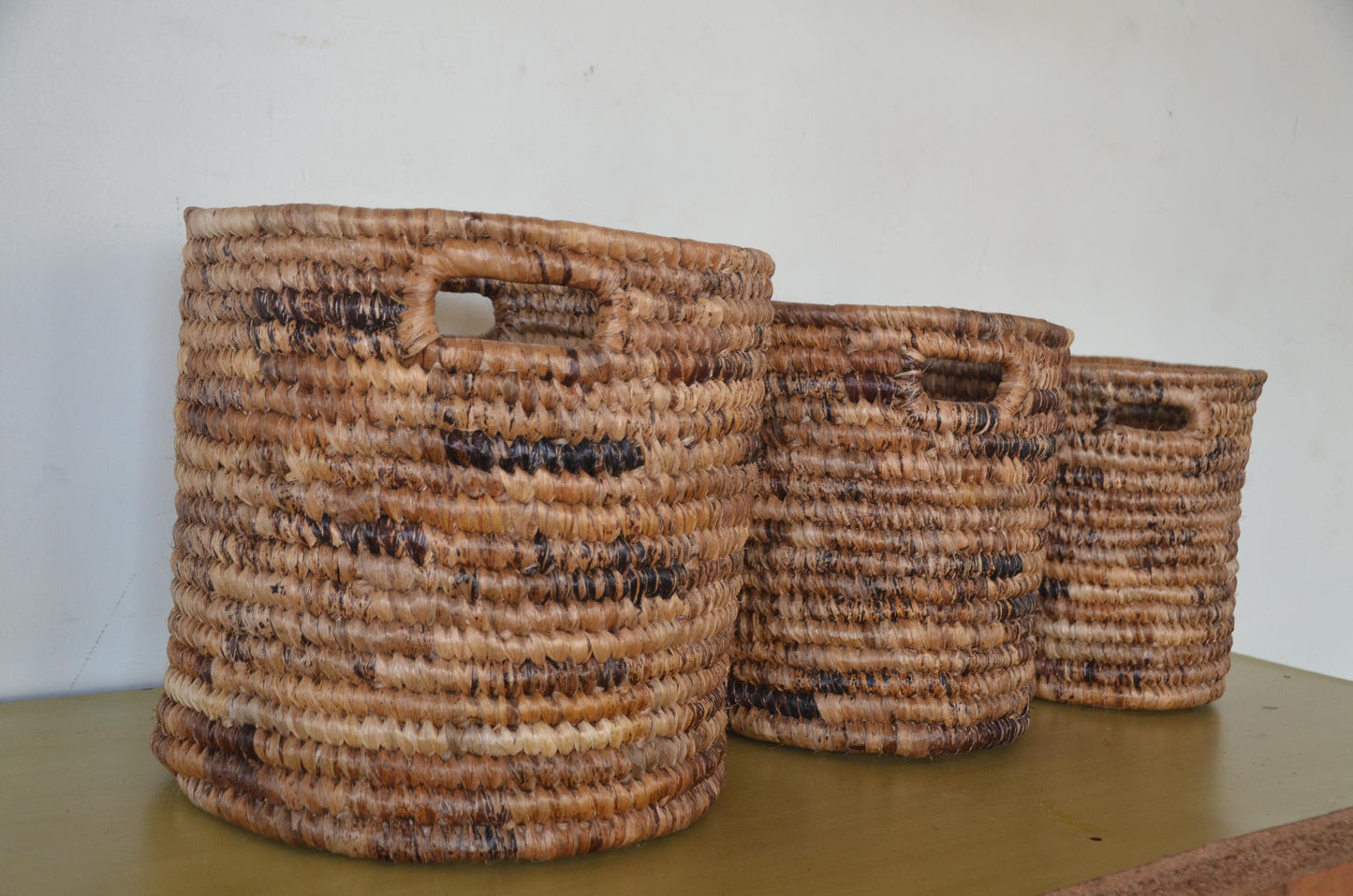 Round Woven Storage Basket | African Handwoven Boho Decor | Ethnic Home Accent