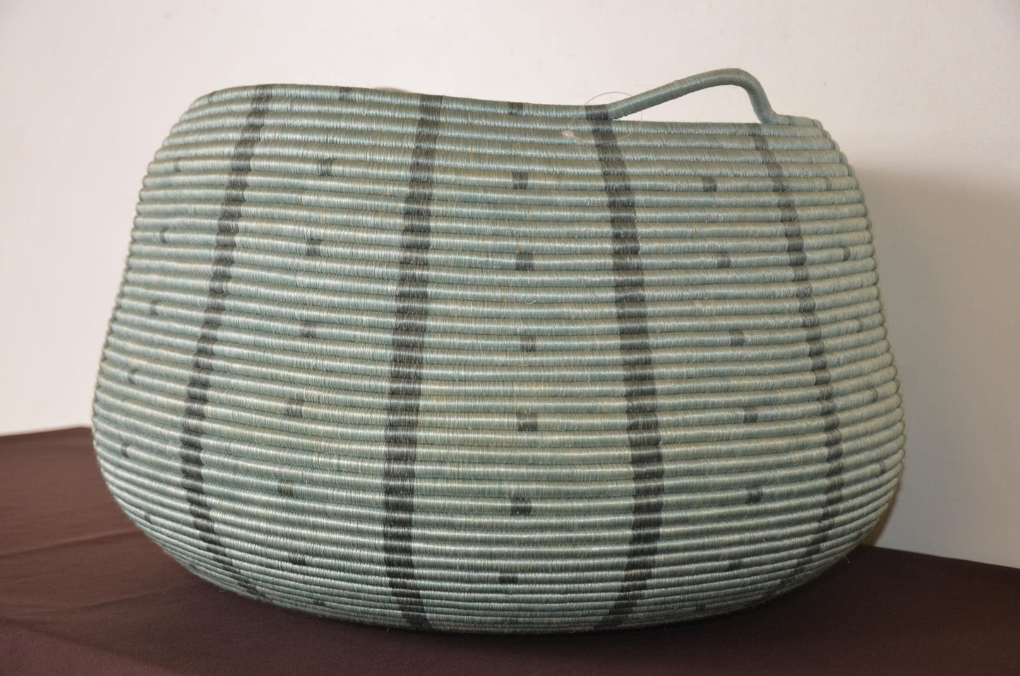 Extra Large 19" Coiled Handwoven Basket – Sage & Charcoal African Sisal Art