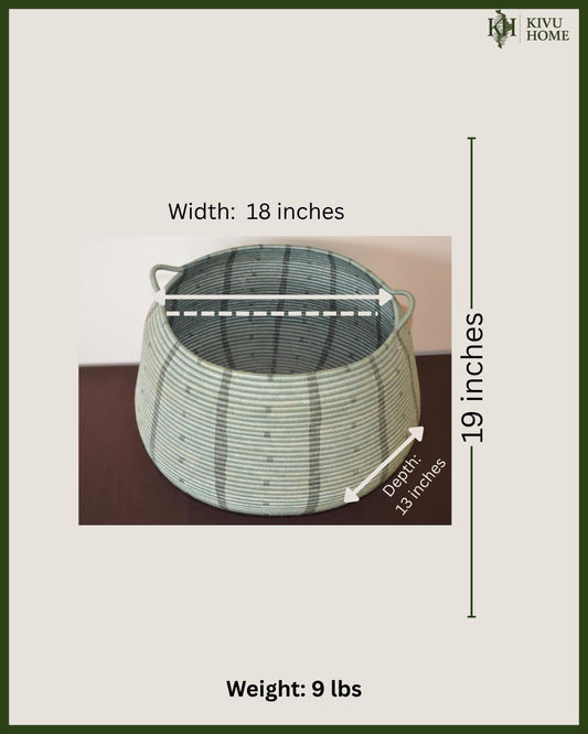 Extra Large 19" Coiled Handwoven Basket – Sage & Charcoal African Sisal Art