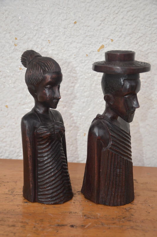 Rwandan Couple Statues – 10" Hand-Carved Wood Set – Traditional Rwanda Art