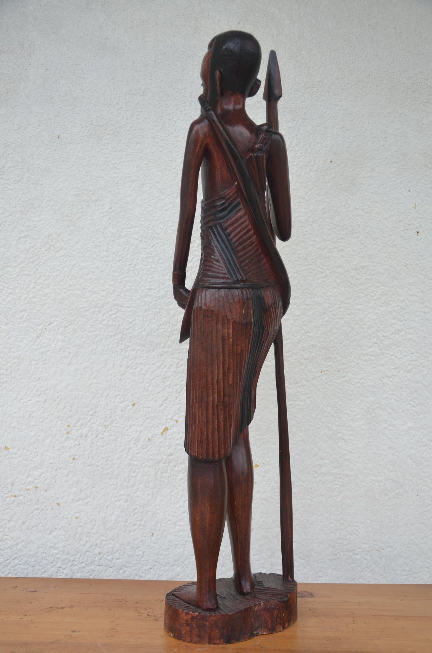 Basinga Fighter Statue – 33" Hand-Carved Wood – Rwandan Heritage Warrior Art