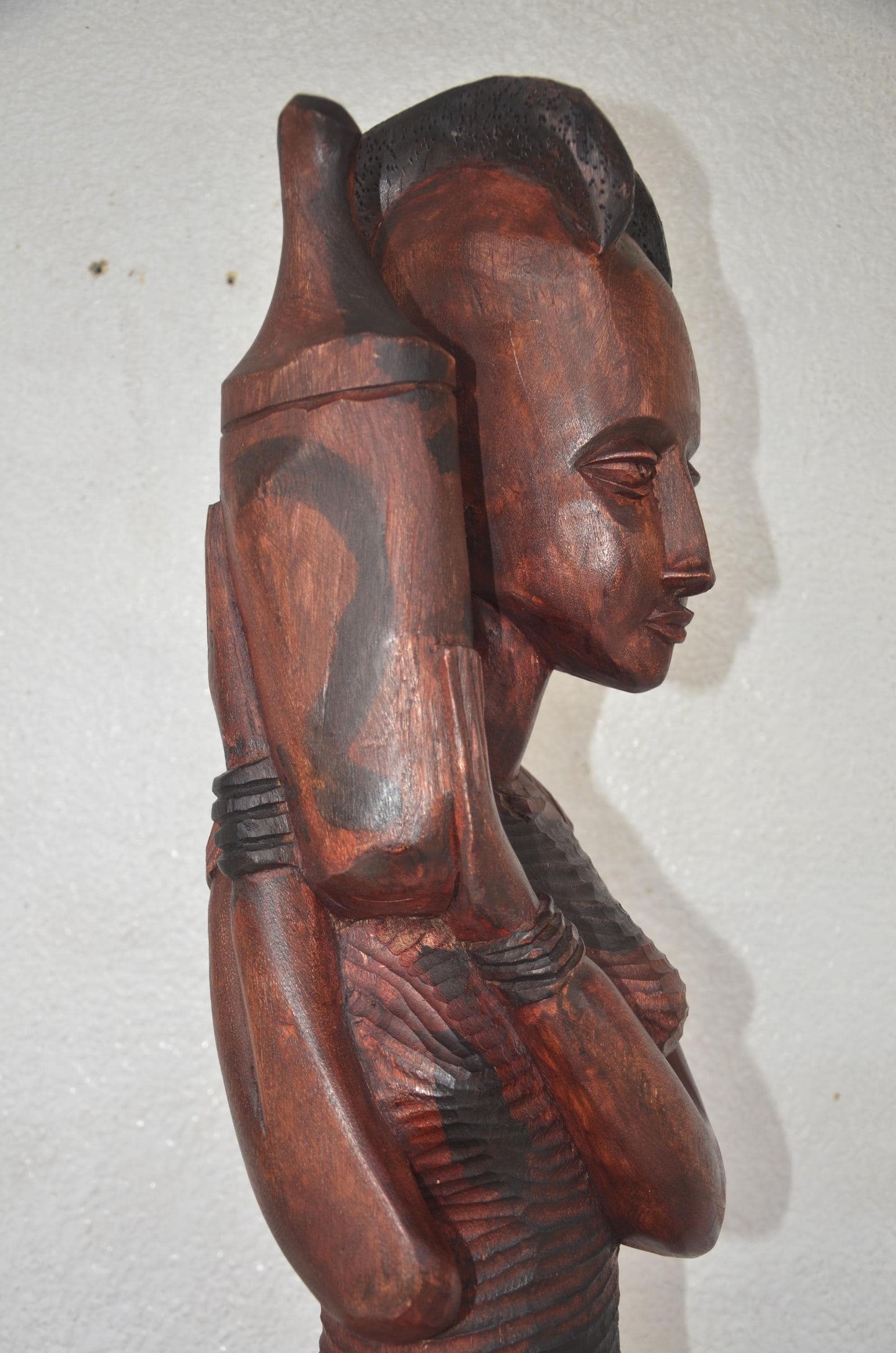 Nyiranzage Statue – 45" Hand-Carved Wood – Rwandan Heritage Goddess Figure