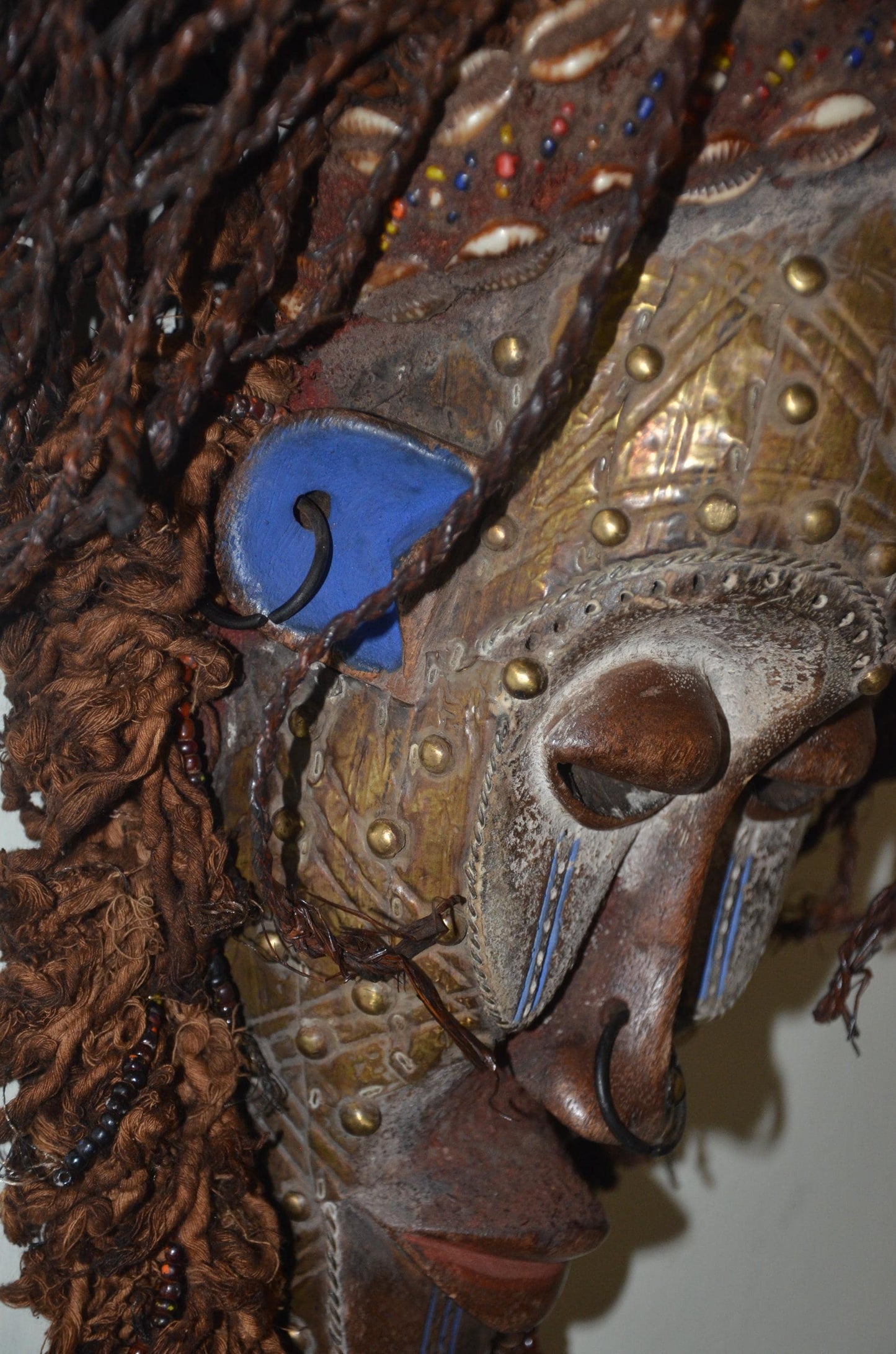 Chokwe Mwana Pwo Mask | Beaded Wood Fiber Hair | Congo Female Ancestor Art