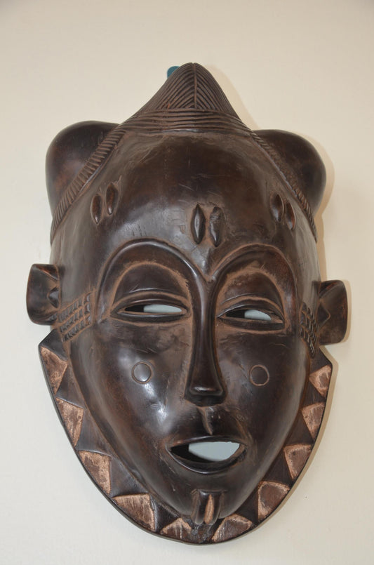 Baule Mblo Mask – 18" Hand-Carved Wood – Ivory Coast Idealized Portrait Art