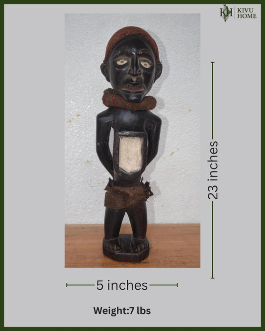 Luba Ancestor Statue – 23" Hand-Carved Wood – Congo Tribal Prestige Art