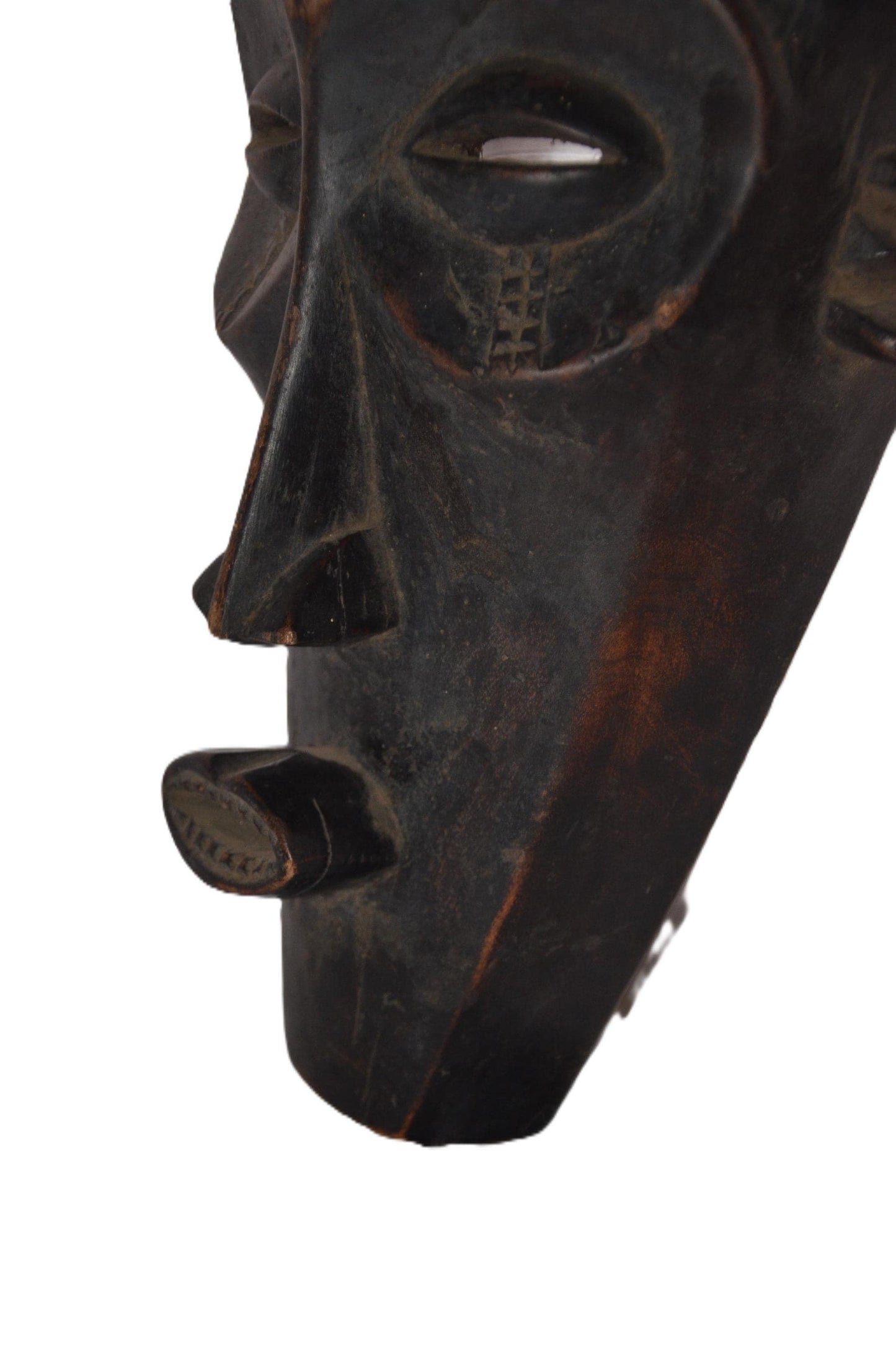 Chokwe Pwo Mask | Hand-Carved Wood Forehead Cross | Congo Crowned Tribal Wall Art