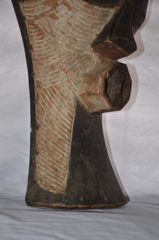 Songye Kifwebe Mask | Large Wavy Striated Wood Art | Congo Kaolin Tribal Wall Decor