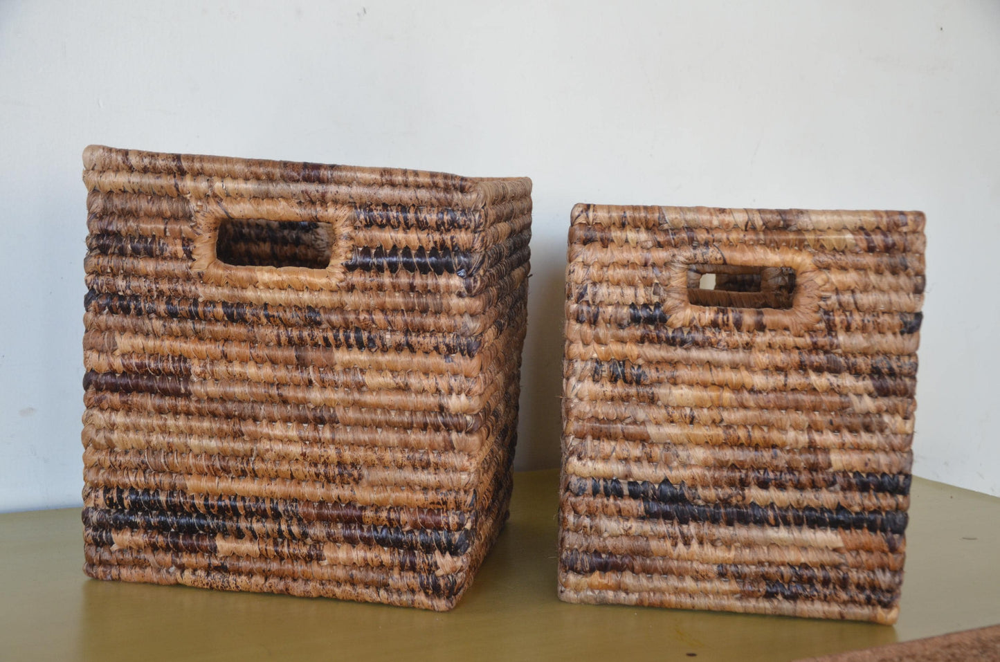 Handwoven Storage Basket | Rectangular Banana Leaf Seagrass Bin | Woven Organizer Box