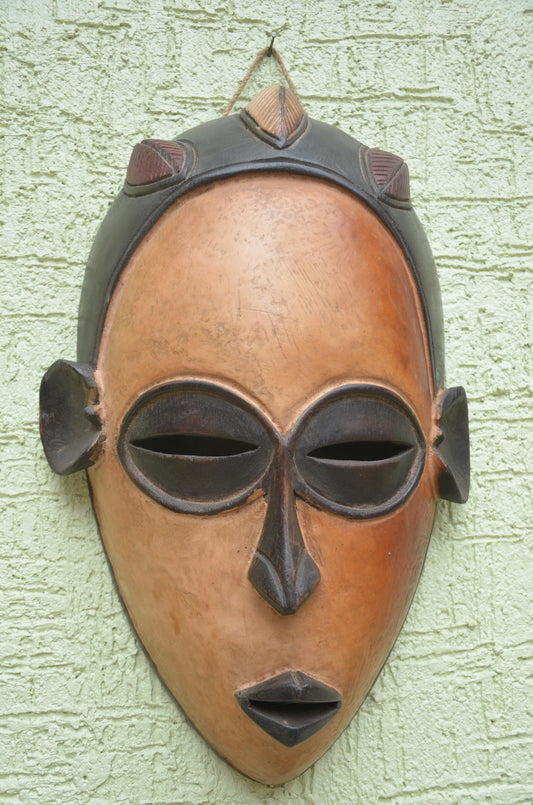 Luba Facemask | Elongated Hand-Carved Wood Art | DRC Congo Deep Profile Tribal Decor