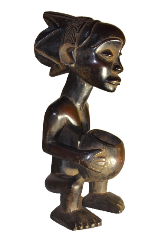 Hemba Bowl Bearer Figure DRC | African Wood Sculpture | Congo Tribal Statue