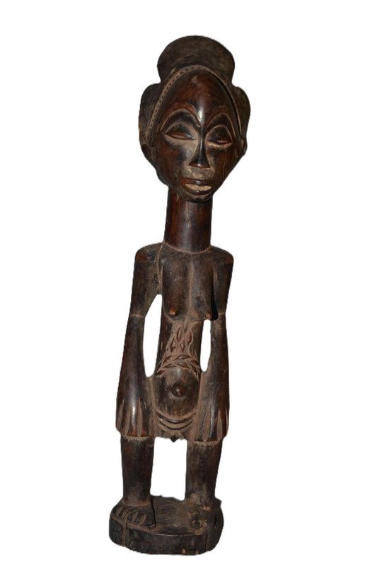 Luba Standing Female Figure DRC | African Wood Sculpture | Congo Tribal Statue