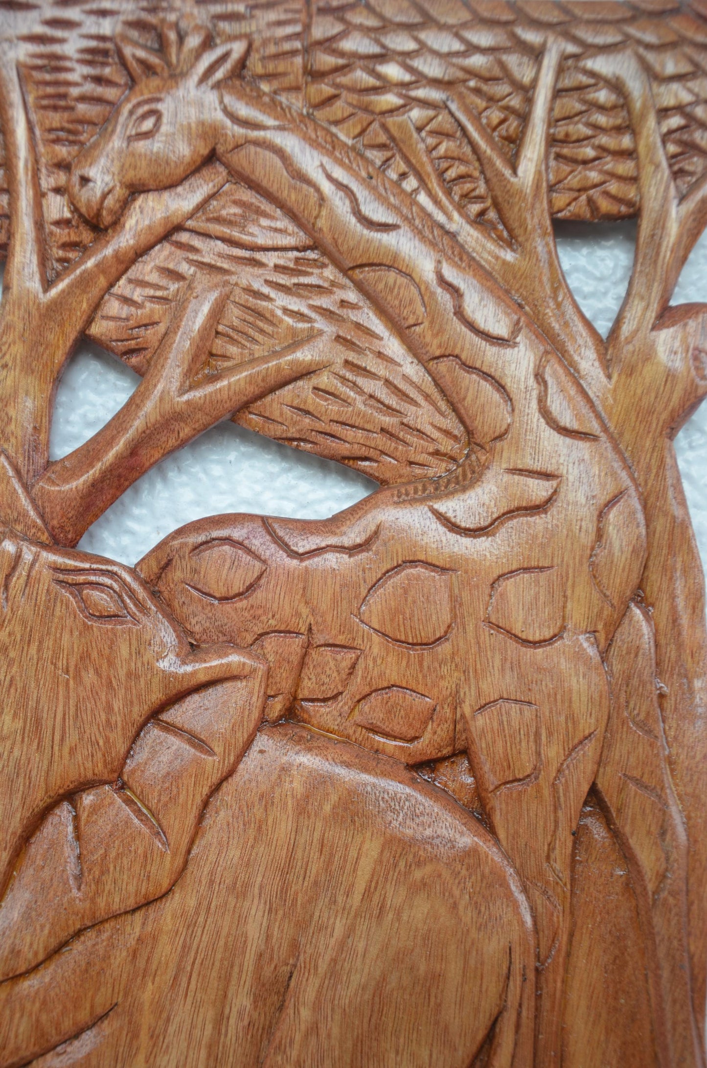 African Wood Wall Art | Hand-Carved Elephant Giraffe Panel | Safari Wildlife Office Decor