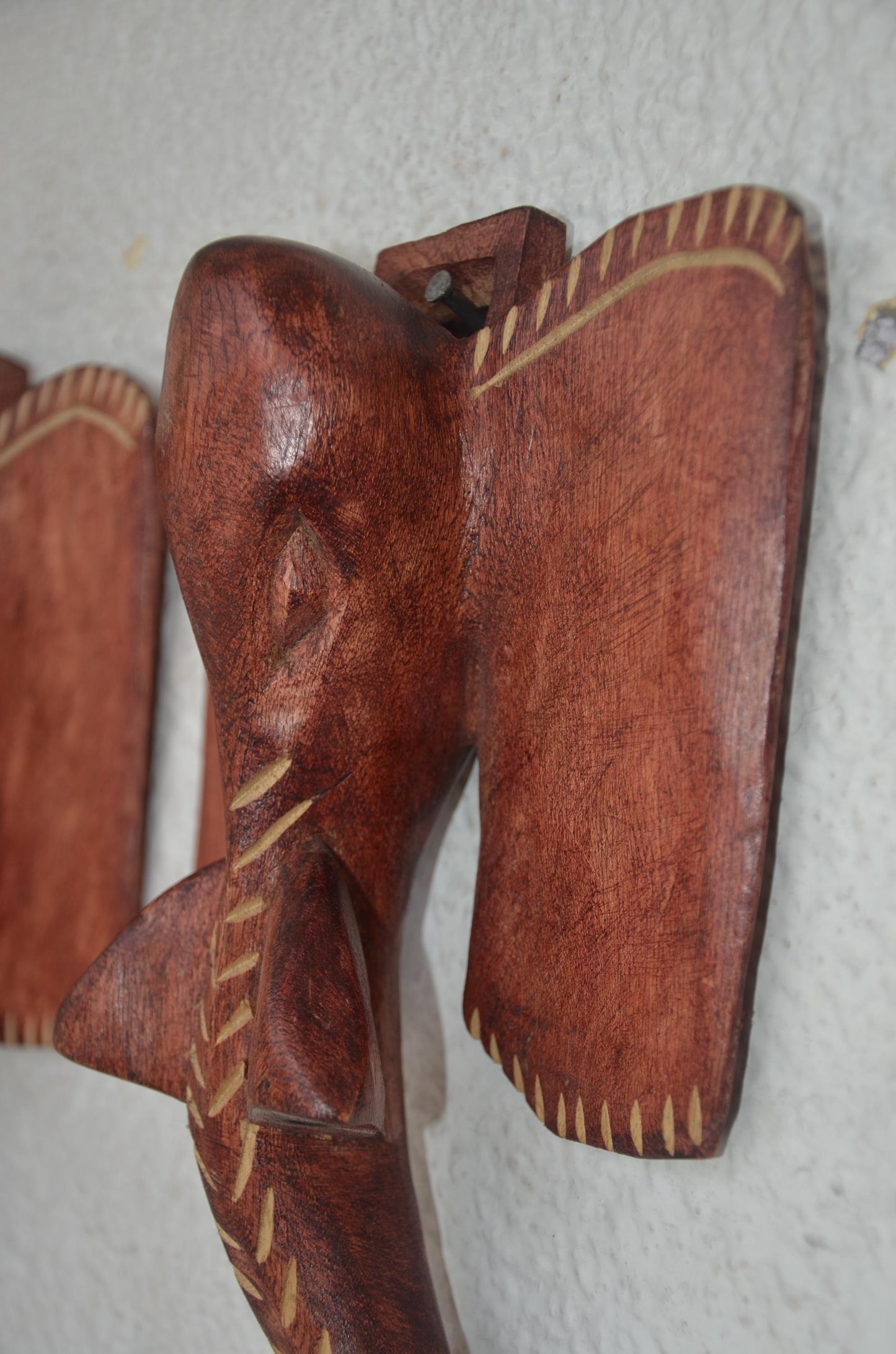 Nyiragongo Elephant Hooks | Hand-Carved Wood Trunk Pair | African Wildlife Wall Coat Rack