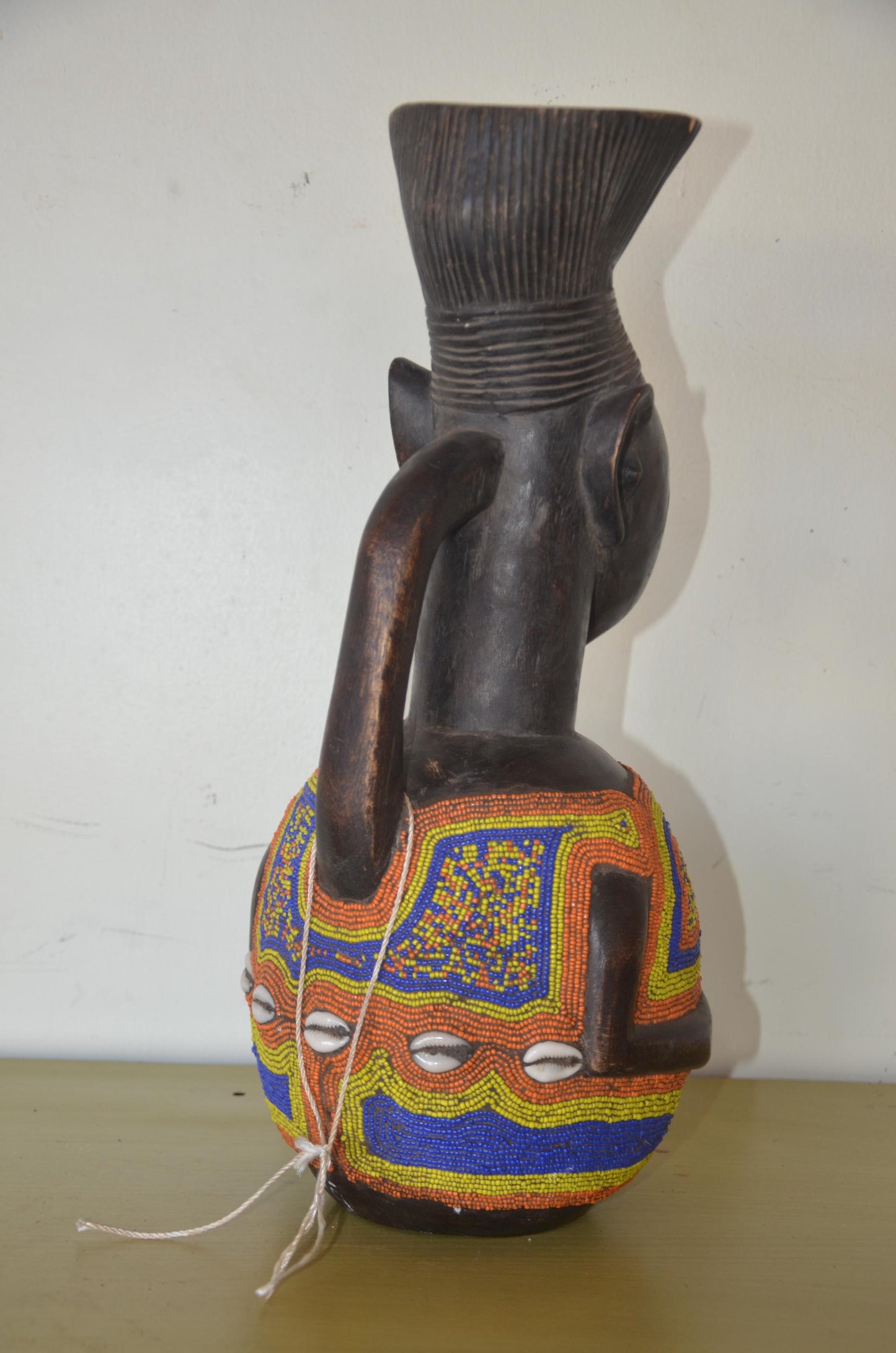 Namji Dowayo Fertility Doll – 18" Beaded Wood – Cameroon Tribal Art Statue