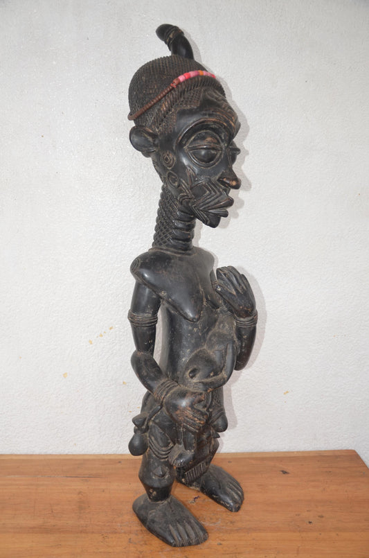 Huge 43" Lulua Queen Statue – Hand-Carved Wood – Congo Tribal Prestige Art