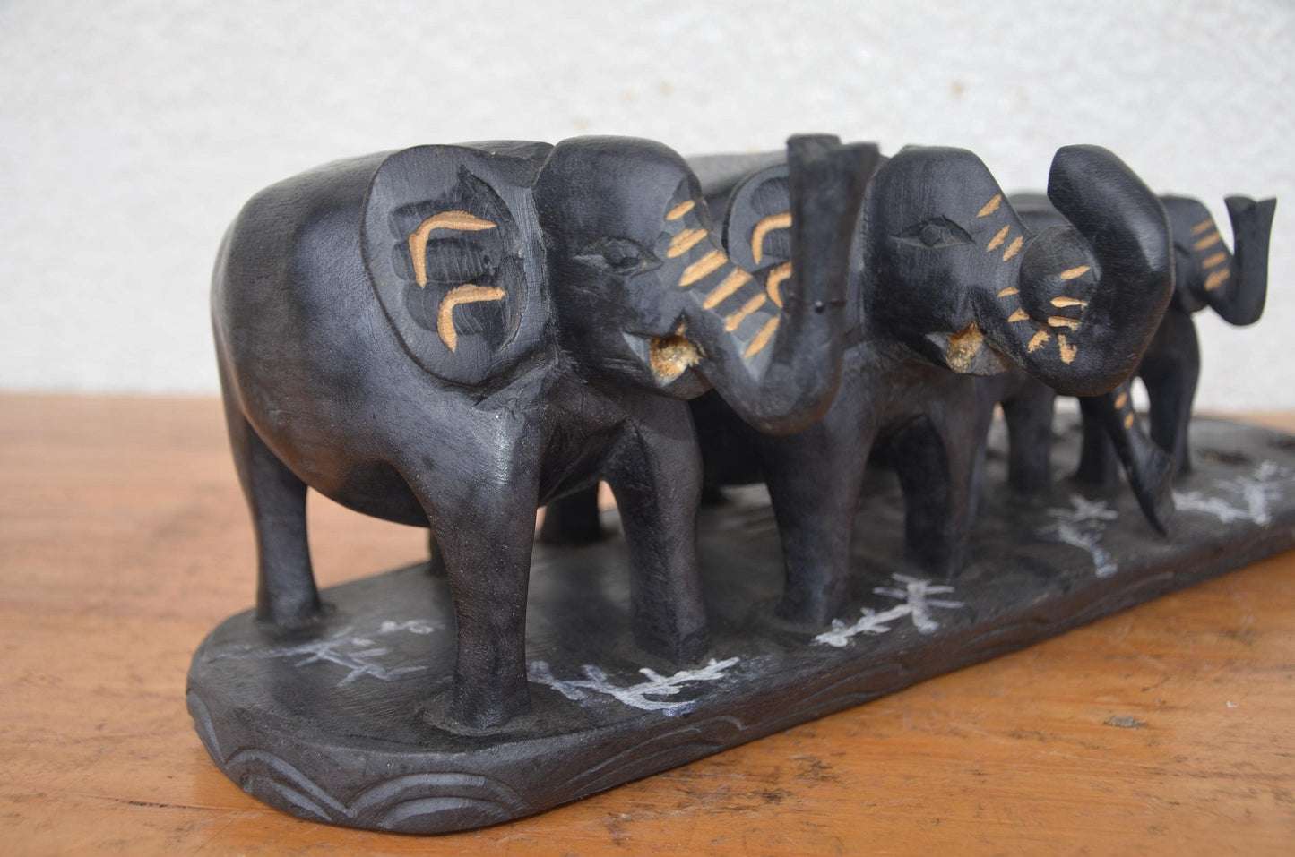 African Elephant Family – 16" Hand-Carved Wood Statue – Wildlife Herd Art
