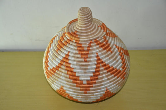 Large Agaseke Peace Basket – 15" Orange Diamond – Traditional Rwandan Art