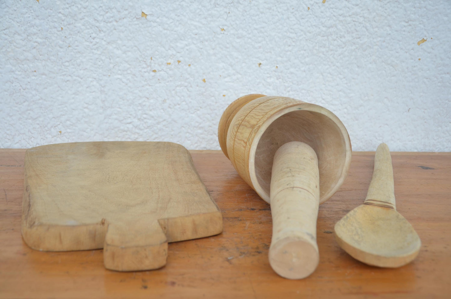 Rustic Wooden Mortar and Pestle Set | Hand-Carved Chopping Board & Spoon | African Kitchen Decor