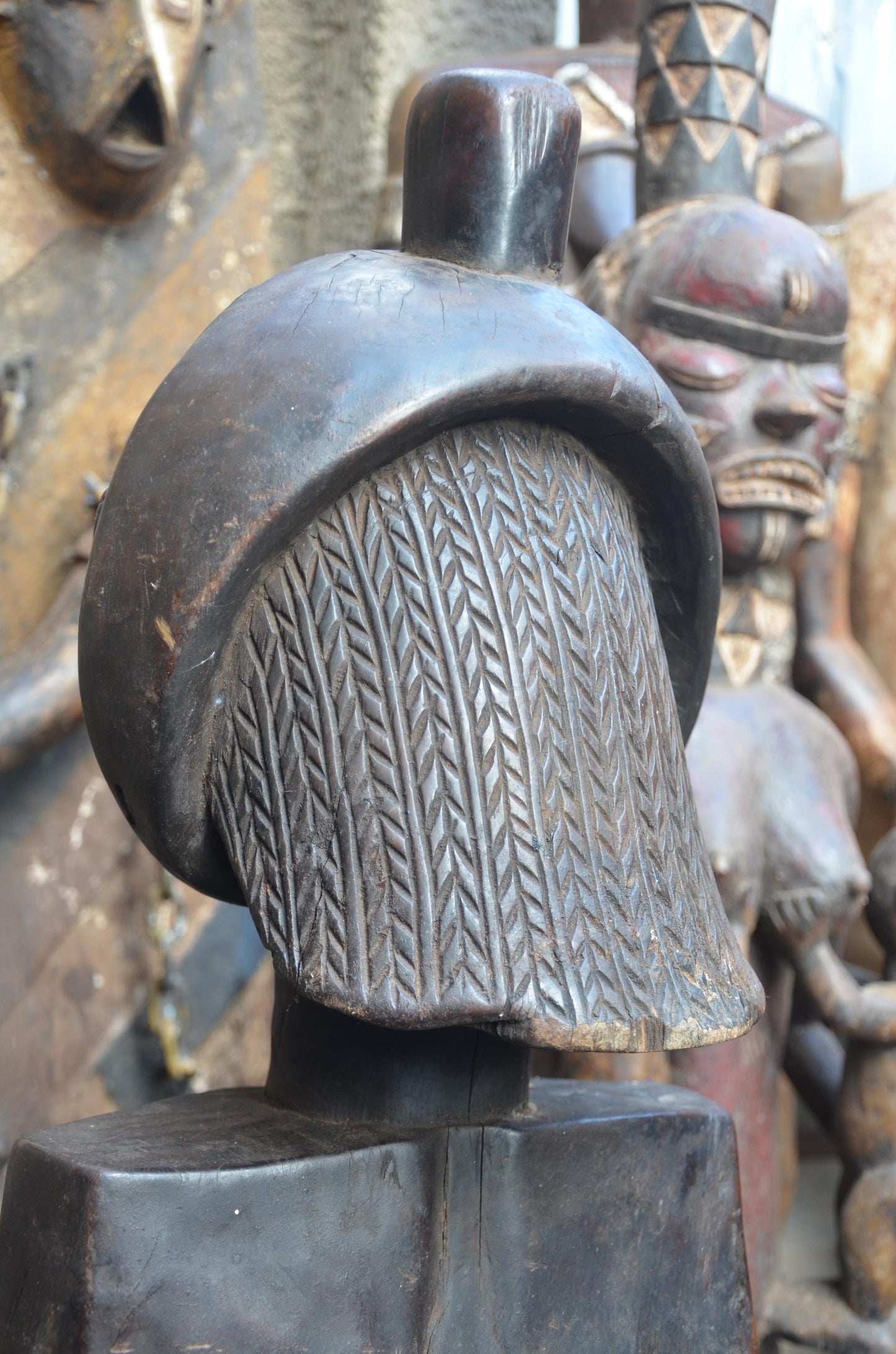 African Mbuyu Male Statue – Hand-Carved Wood Luba Figure – Tribal Art