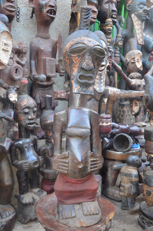 African Songye Female Power Figure – Hand-Carved Wood Nkisi Tribal Statue