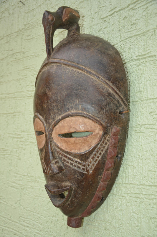 Bayaka Facemask | Hand-Carved Wood Wall Decor | Congo Yaka Ritual Mask Art