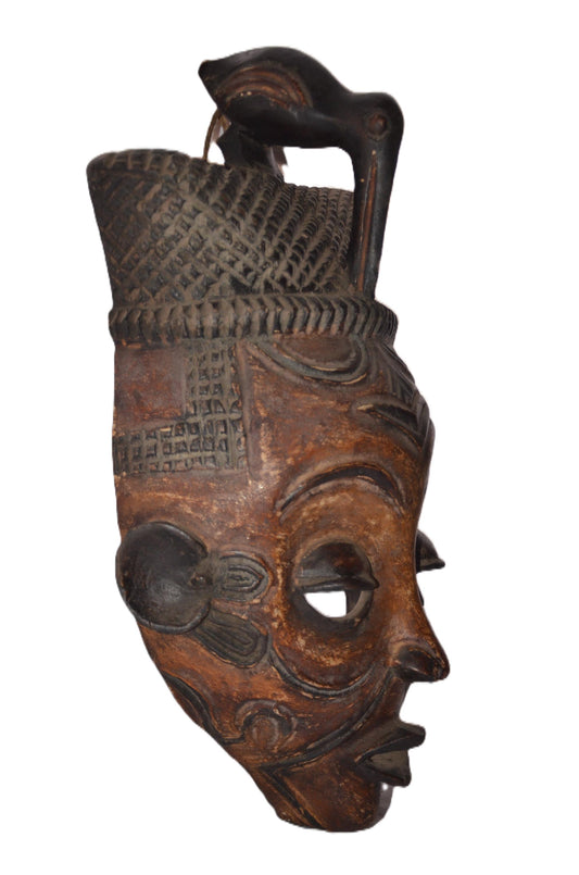 Bena Lulua Mask | Hand-Carved Wood Wall Decor | Congo Geometric Scarification Art