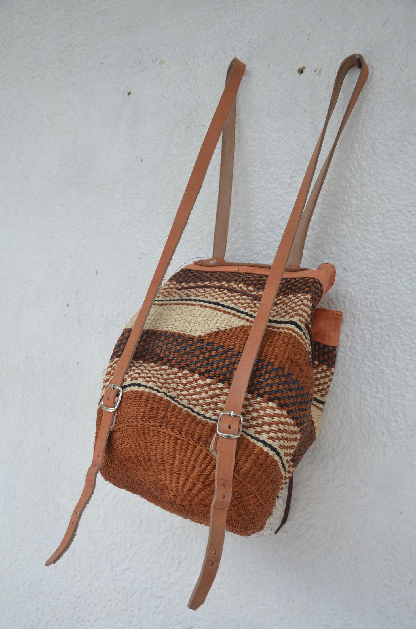 Handwoven Artisan Backpack | Leather-Trimmed Rucksack | Boho Everyday Daypack