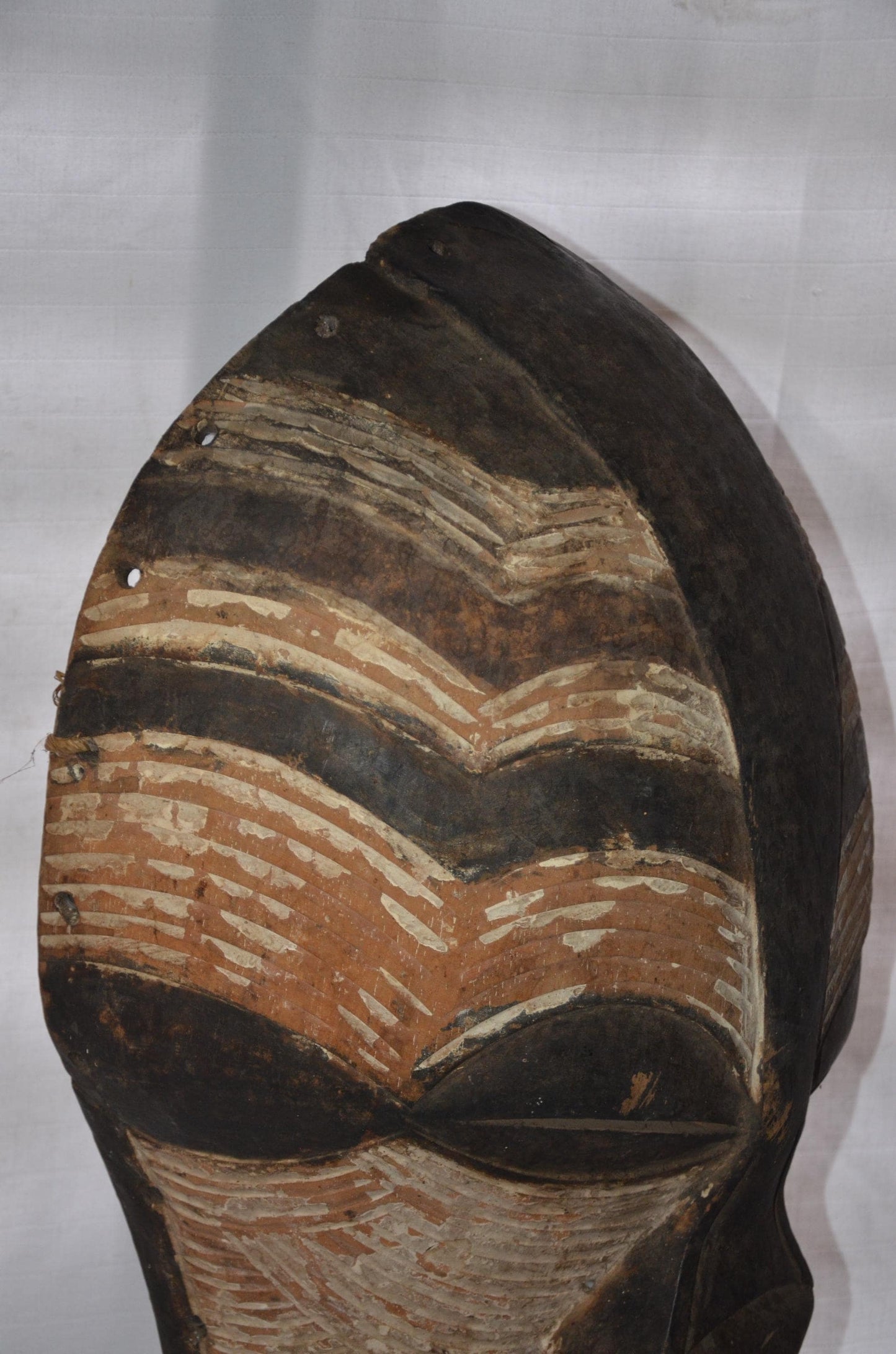 Songye Kifwebe Mask | Large Wavy Striated Wood Art | Congo Kaolin Tribal Wall Decor
