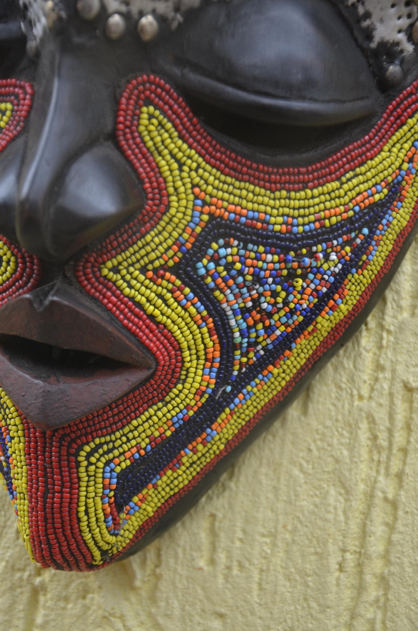 Bamana Beaded Mask | Authentic Malian Tribal Art | Metal-Overlay Ceremonial Sculpture