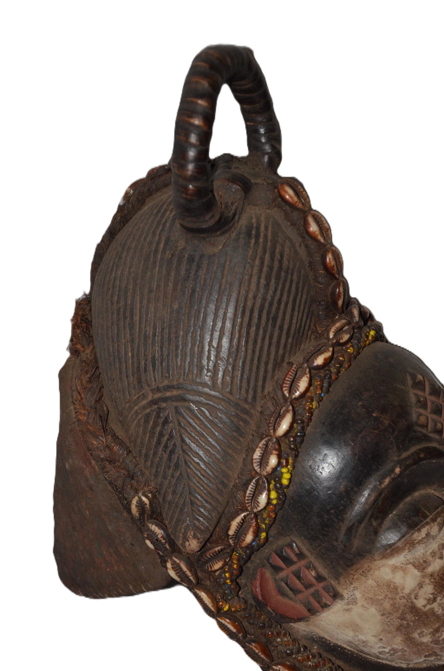 Bapunu Mask | Large Hand-Carved Wood Punu Art | Gabon Kaolin Clay Ancestral Wall Decor