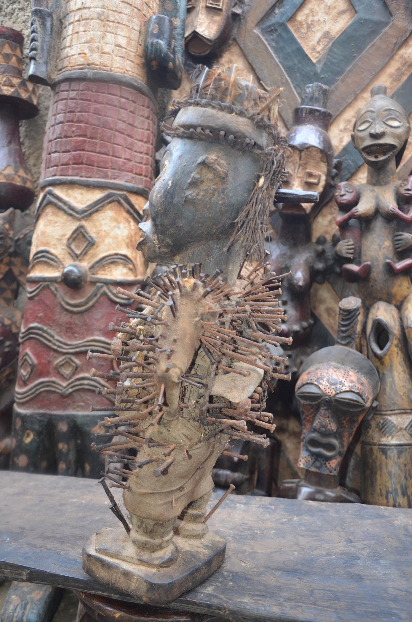 Nkisi Nkondi Nail Figure Kongo | African Power Statue | Congo Tribal Sculpture