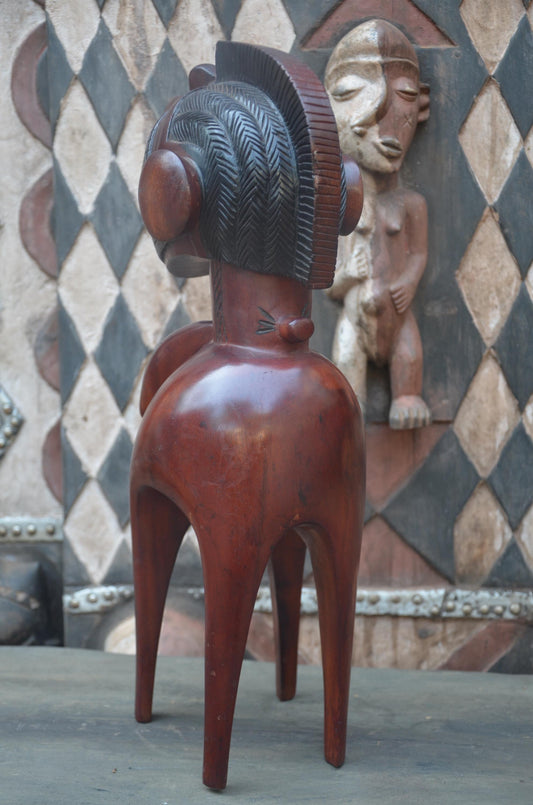 Nimba Fertility Sculpture | Hand-Carved Wood Goddess Figure | Guinea