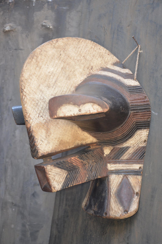 Songye Kifwebe Mask | Large Striped Wood Spirit Art | DR Congo