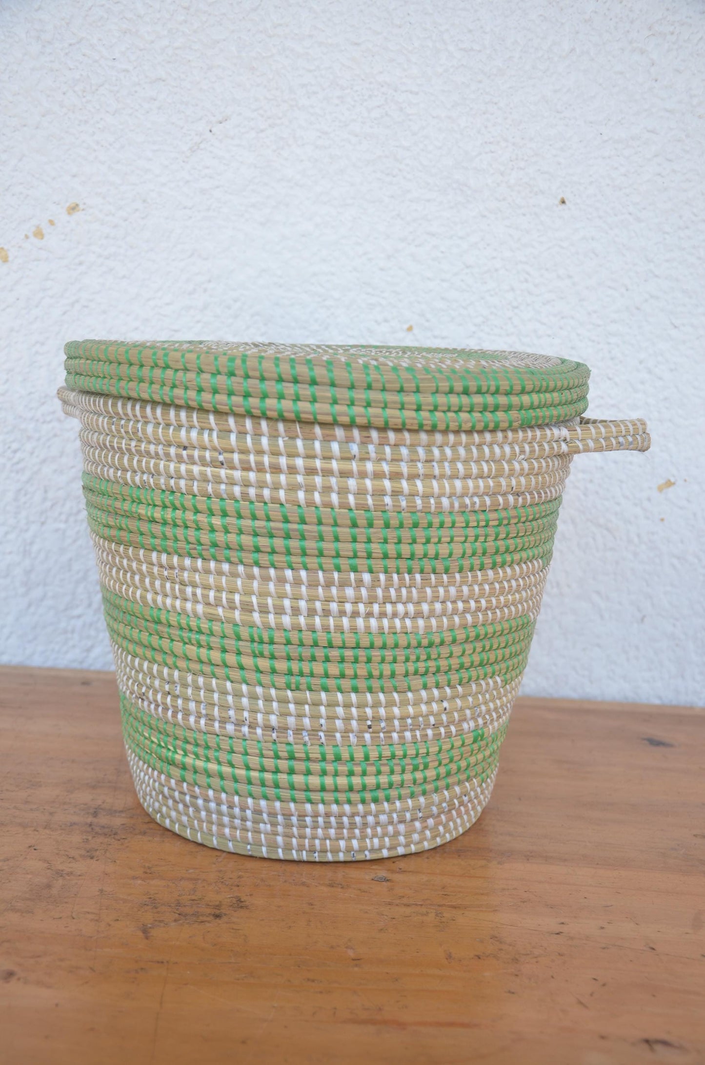 Green Handwoven Inkangara Basket – 12" Rwandan Agakangara – Traditional Storage Art