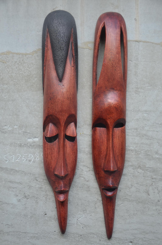 Shona Long-Face Wooden Masks – Pair of Hand-Carved African Tribal Wall Art