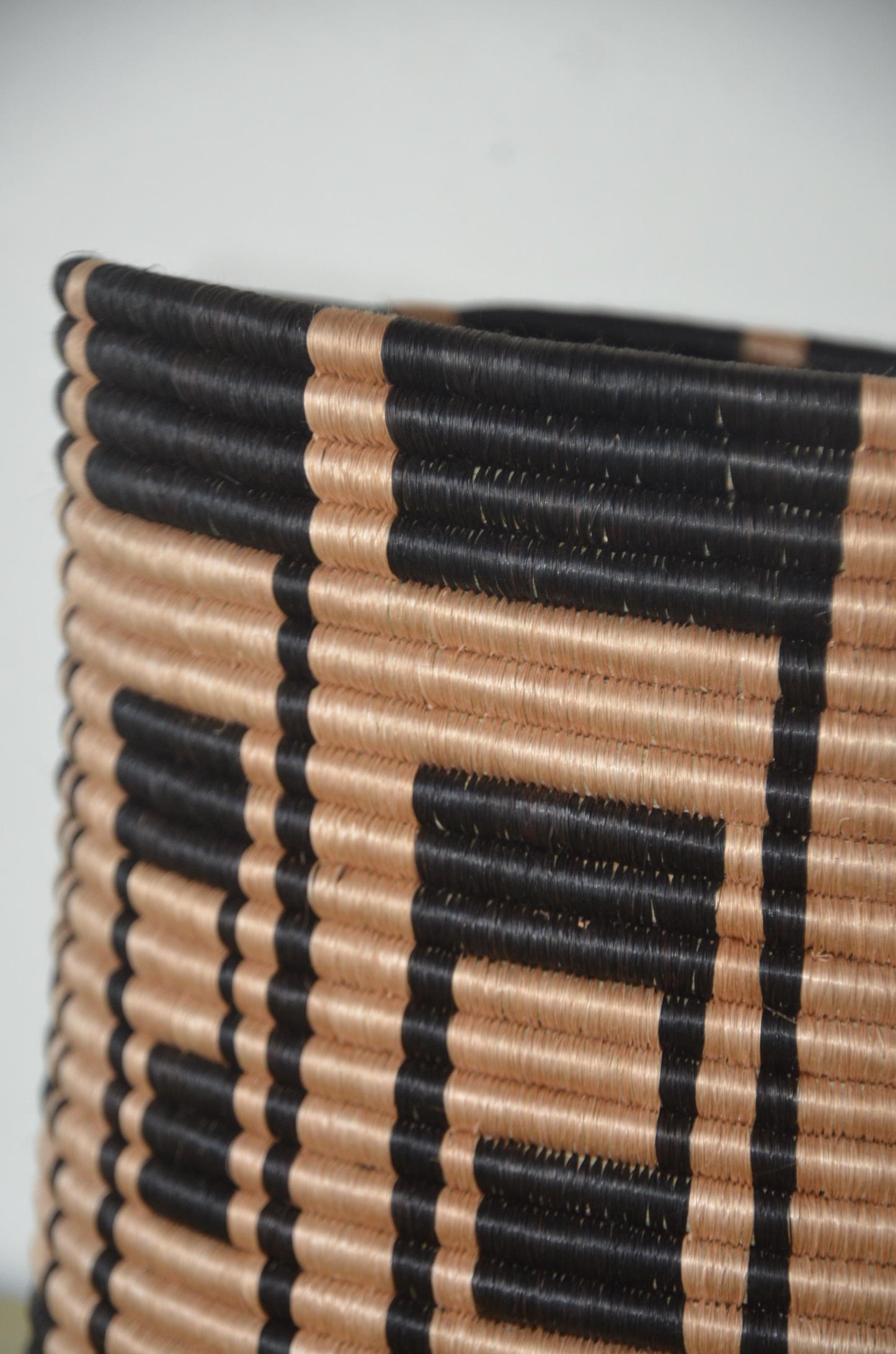 African Coiled Basket | Hand-Woven Geometric Storage Bin | Rustic Modern Natural Fiber Art