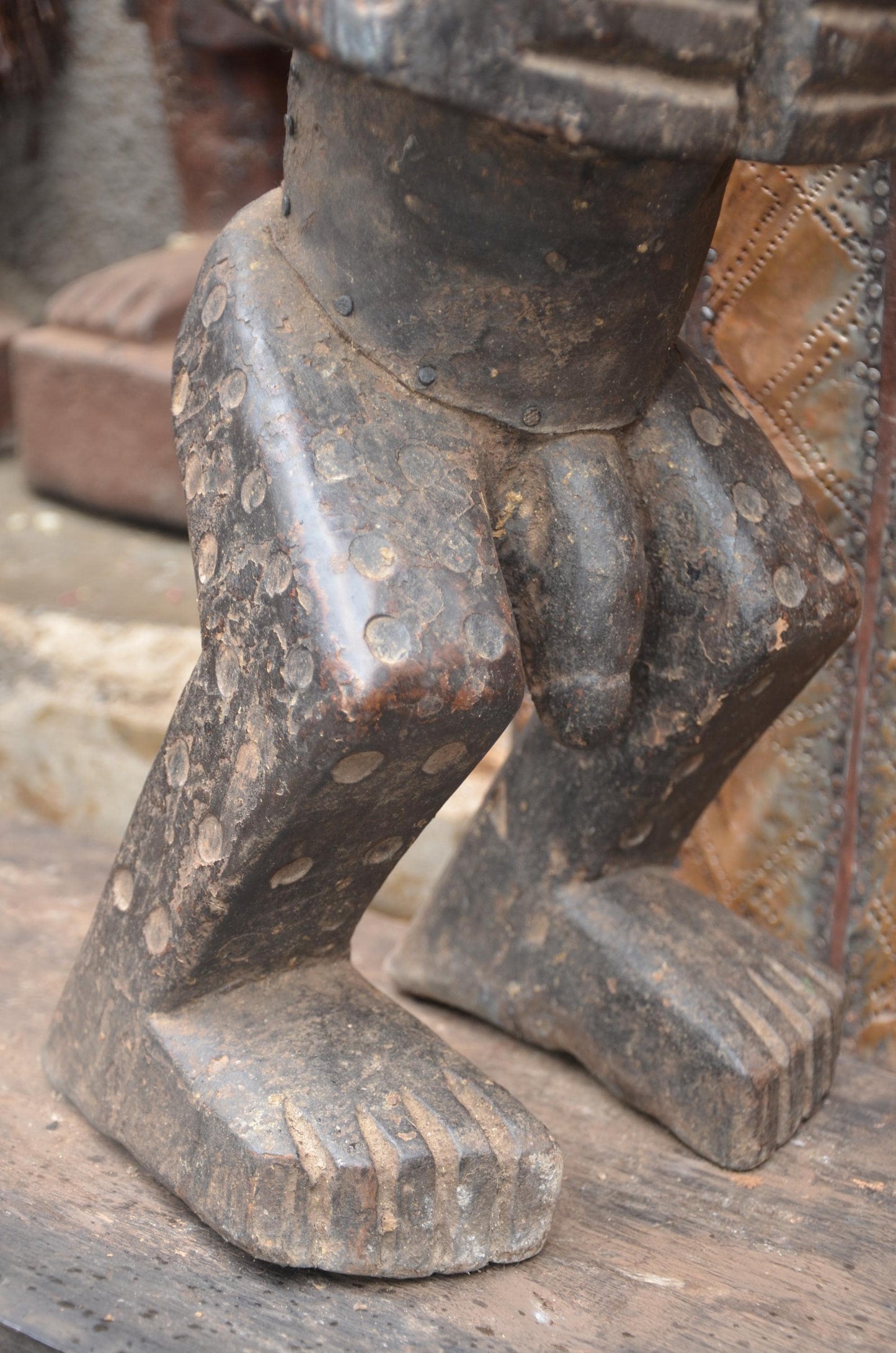 African Songye Male Power Figure – Hand-Carved Wood Nkisi Tribal Statue