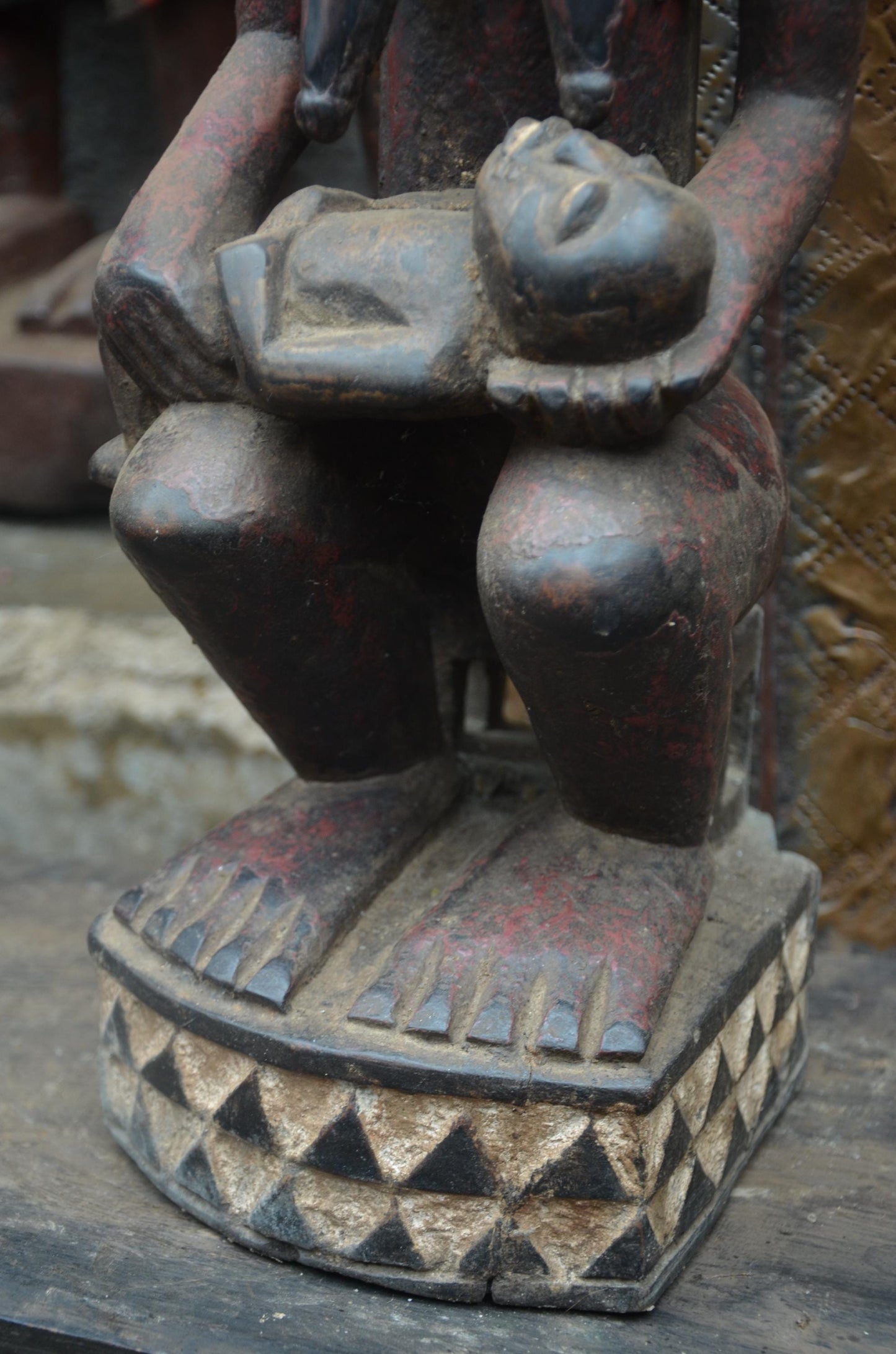 African Pende Maternity Statue – Hand-Carved Wood Mother & Child – Congo Art