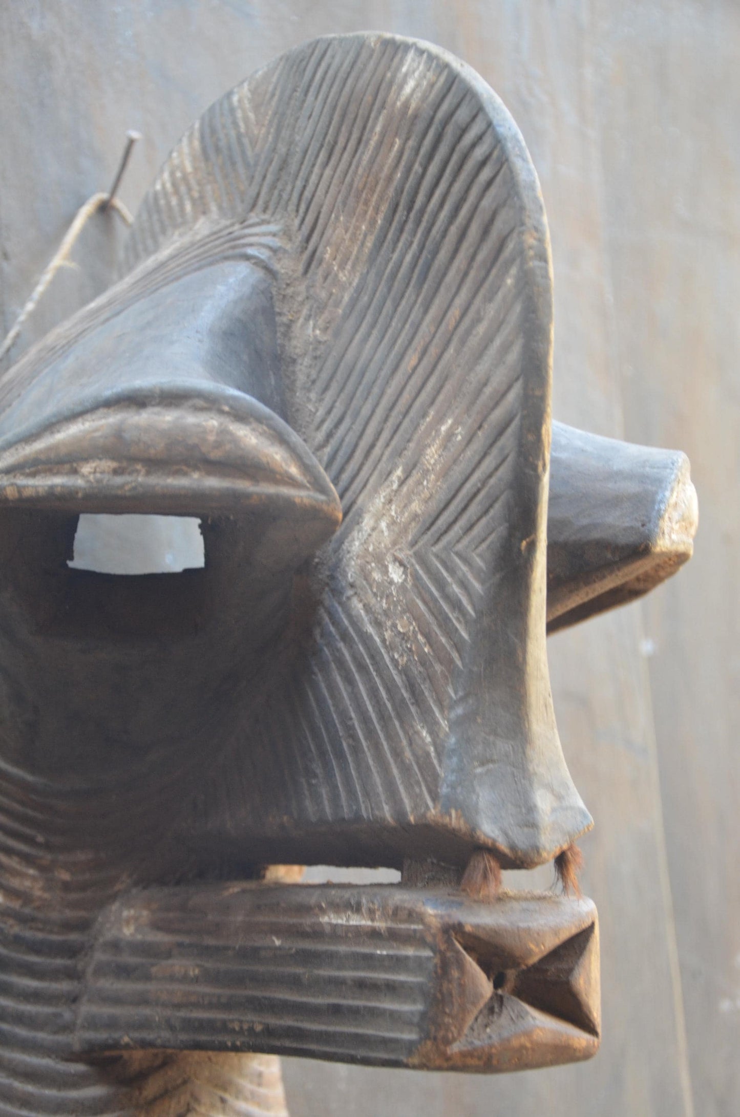 Large Songye Kifwebe Mask | Striated Congolese Wood Sculpture | Dramatic Tribal Wall Art